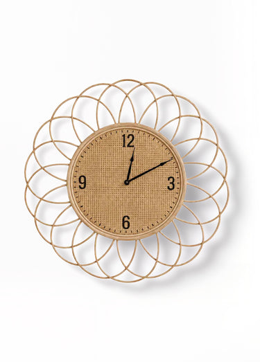 Grande horloge en rotin, forme rosace Naturel