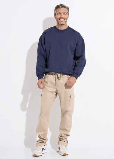 Sweat shirt col rond, détails bord cotes Marine