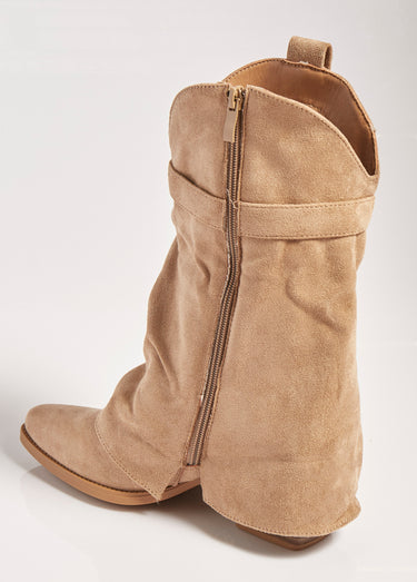 Bottes froissées à talon style cow girl Beige