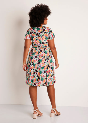 Robe droite courte imprimée Vert/Rose