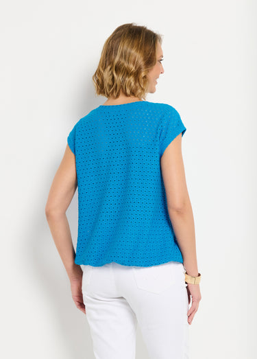 T-shirt ample blousant court uni col V Turquoise