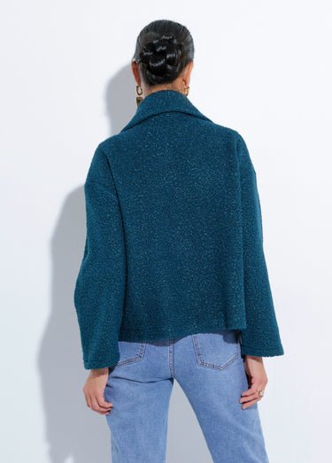 Caban court uni façon laine bouclée Vert Canard