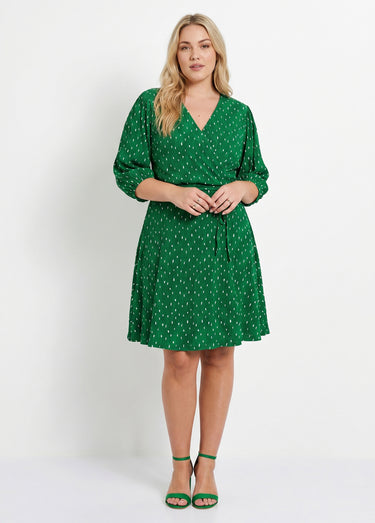 Robe courte cache-coeur imprimé pois Vert/Blanc