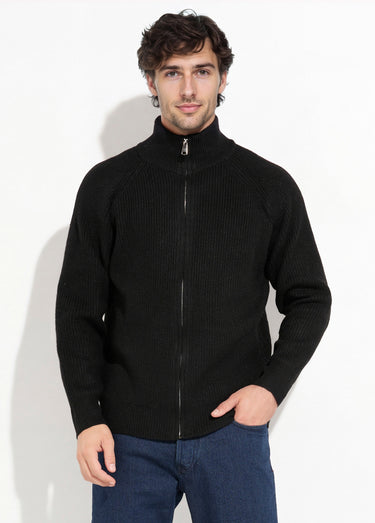 Gilet zippé chaud avec laine, col montant Noir