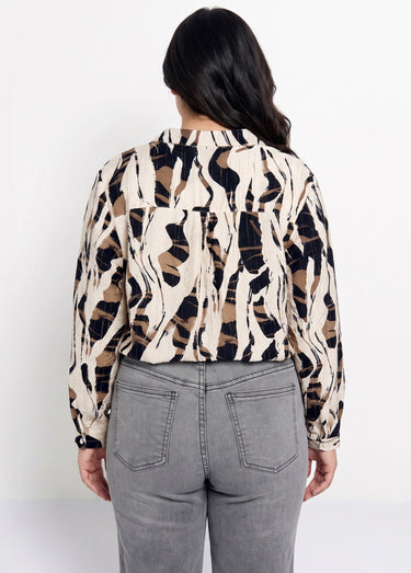Chemisier motif abstrait avec fil doré Beige/Marron
