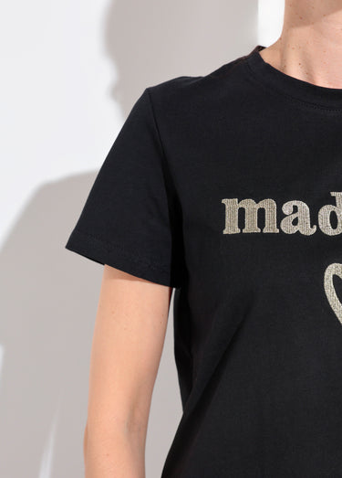 T-shirt col rond broderie métallisée Madame Noir