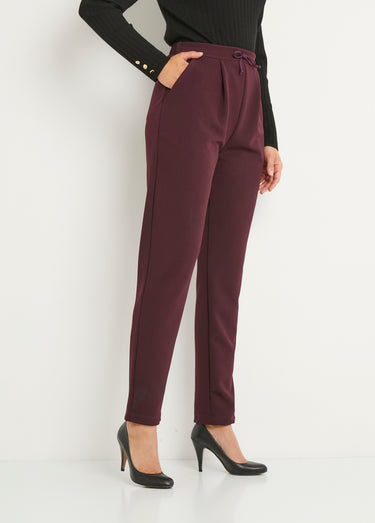 Pantalon droit taille élastiquée maille stretch Bordeaux
