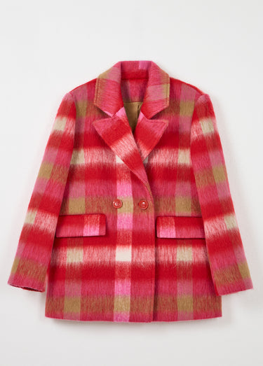 Manteau caban chaud tissu carreaux laine Carreaux Rose