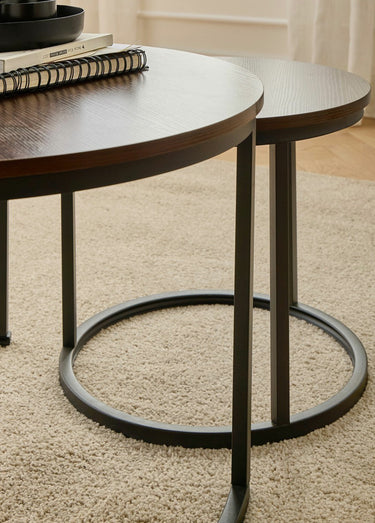 LENNY Tables basses plateau effet noyer Bois Fonce
