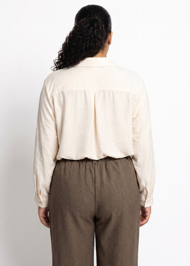 Blouse boutonnée unie col V Ecru
