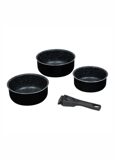 Lot 3 casseroles alu 16/18/20cm + poignée amovible Noir