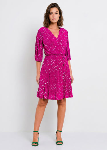Robe courte cache-coeur imprimé pois Violet/ Blanc