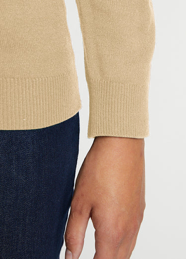 Pull col V strassé manches longues Beige