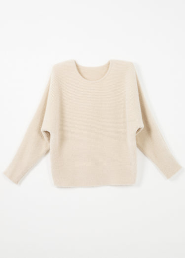 Pull côtelé col rond sans emmanchures boîte Ecru
