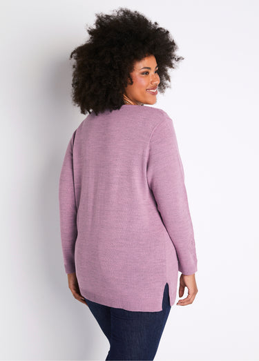 Pull-tunique chiné ajouré col rond Chine Parme