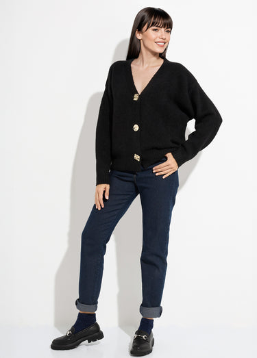 Gilet chaud avec boutons bijou en métal Noir