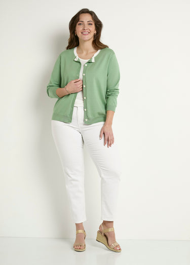 Gilet cardigan doux col rond boutonné Vert d'eau