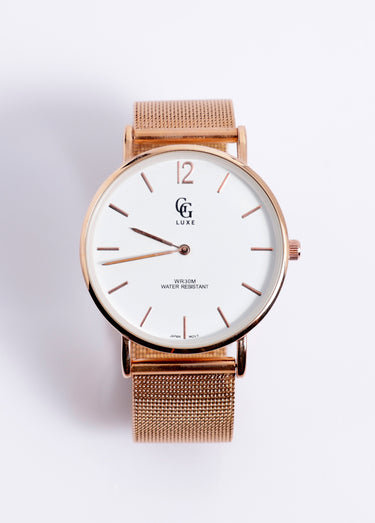 Montre ronde bracelet maille milanaise 2R Rose / Blanc