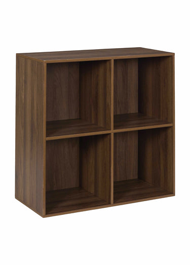 Meuble 4 cases en bois foncé rainuré Marron