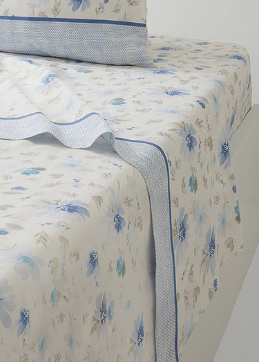 Parure fleurs drap(s) + taie(s) oreiller Imprime/Bleu