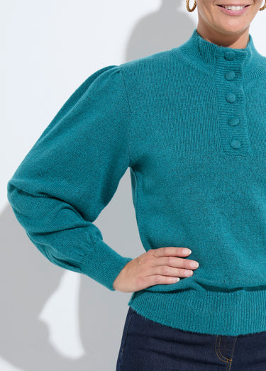 Pull chaud col montant boutonné Vert