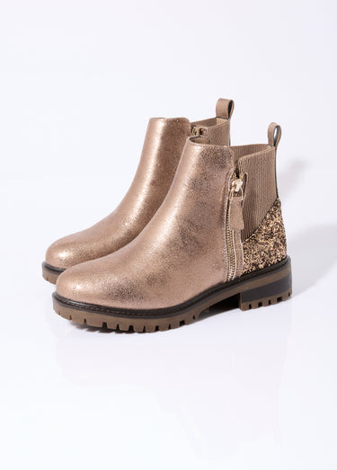 Boots zippées plates talon sequins Taupe