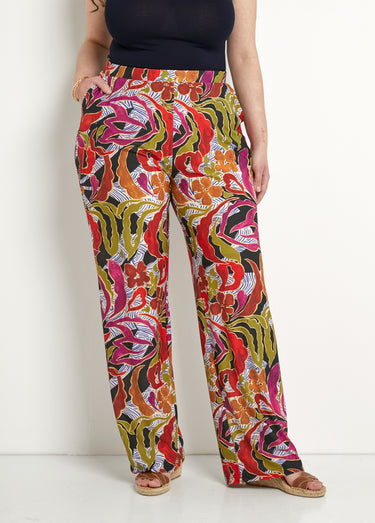 Pantalon large taille élastiquée imprimé Noir/Parme