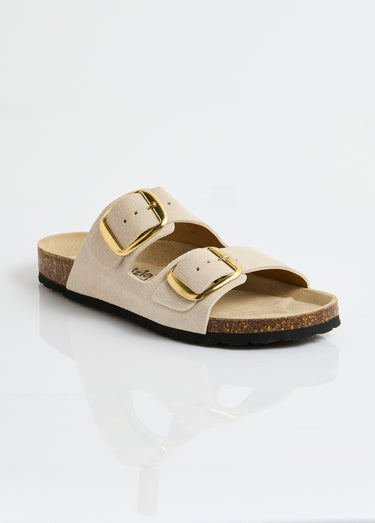 Mules ergonomiques compensées cuir à boucles Beige