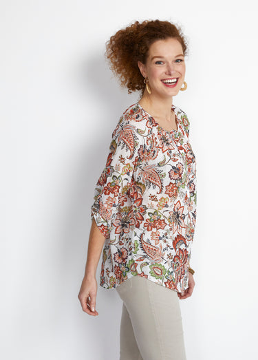 Tunique boutonnée imprimé cachemire Imp Orange