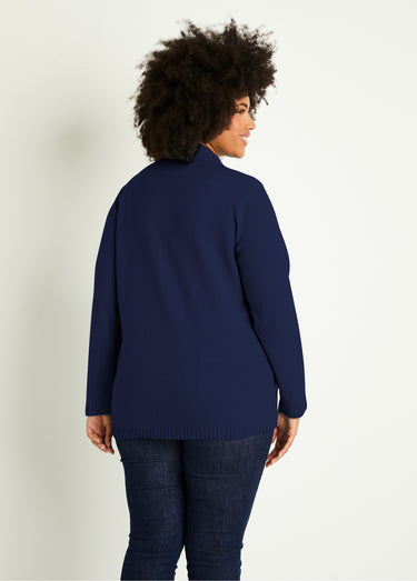 Gilet zippé long uni col montant Marine