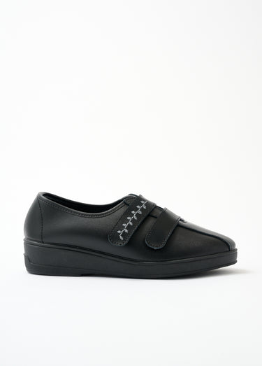 Derbies grande largeur scratchées cuir brodées Noir