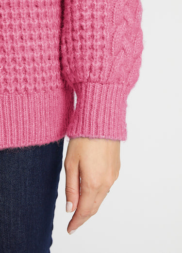 Pull chaud col rond maille moelleuse fantaisie Framboise
