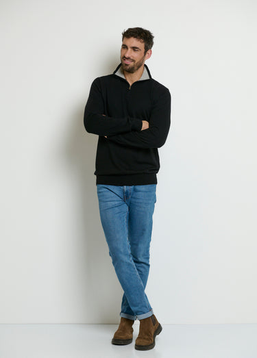 Pull col camionneur zippé contrastant Noir