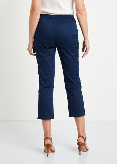 Pantacourt taille semi élastiquée satin Marine