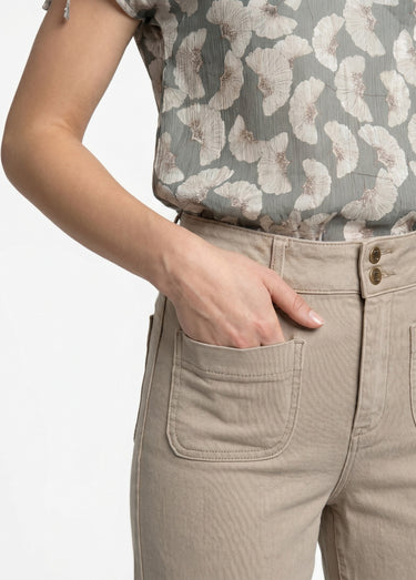Jean flare taille haute, spécial PETITE Beige
