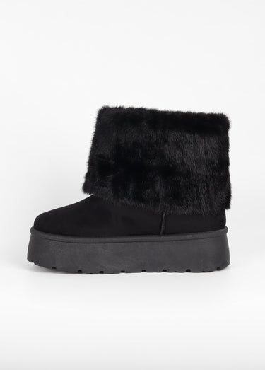 Boots compensées fausse fourrure Noir