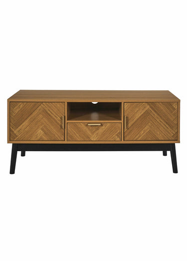 Meuble TV en bois façon chevrons Marron/Noir