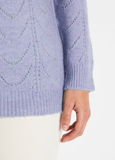Pull maille chinée ajourée col rond Parme