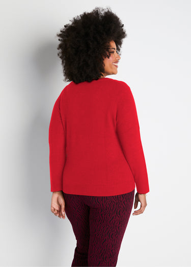 Pull doux col V manches longues Rouge
