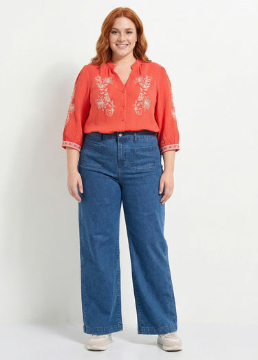 Blouse en gaze de coton avec broderies Corail
