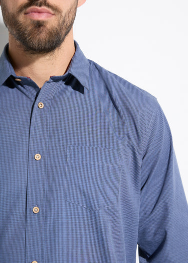 Chemise micro carreaux manches longues Bleu