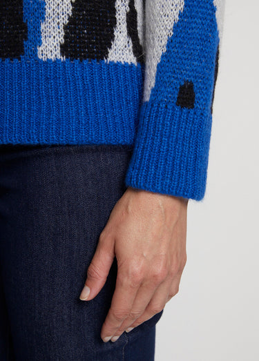 Pull doux jacquard maille poilue Bleu/Noir
