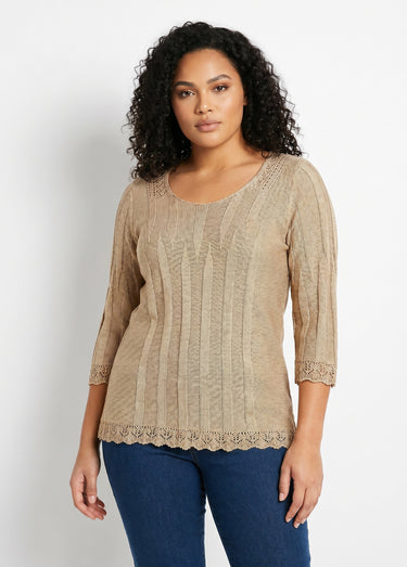 Pull court ajouré col rond Ficelle
