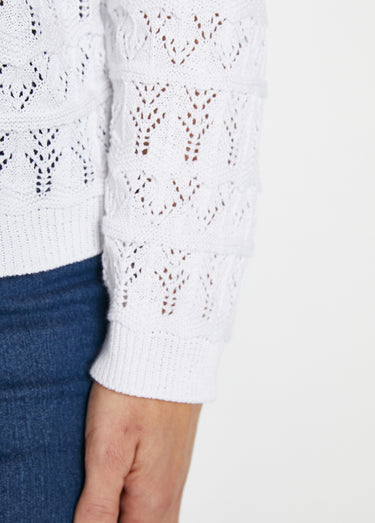 Gilet ajouré col V boutonné coton mélangé Blanc