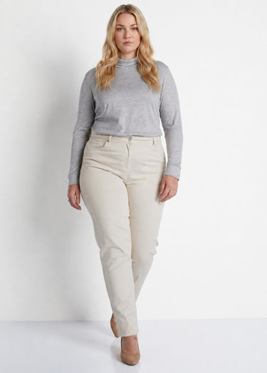 Pantalon droit 5 poches coton stretch Beige