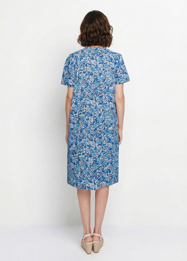 Robe-tablier mi-longue imprimée Turquoise/Marine