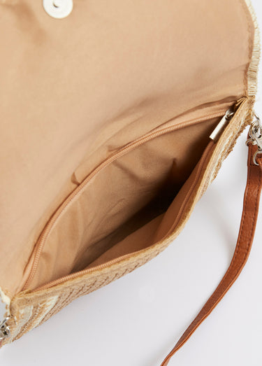 Pochette demi lune en papier tressé Taupe