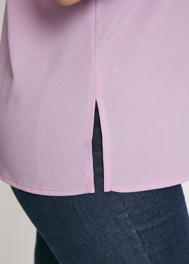 Top long manches courtes broderies col rond Lilas