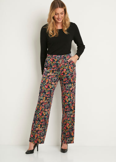 Pantalon taille élastiquée velours ras Marine/Rose