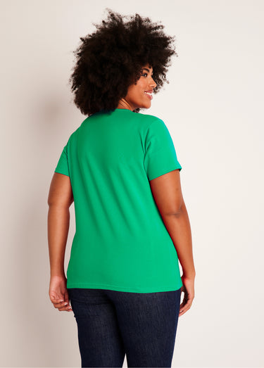 T-shirt col V ajouré brodé Vert